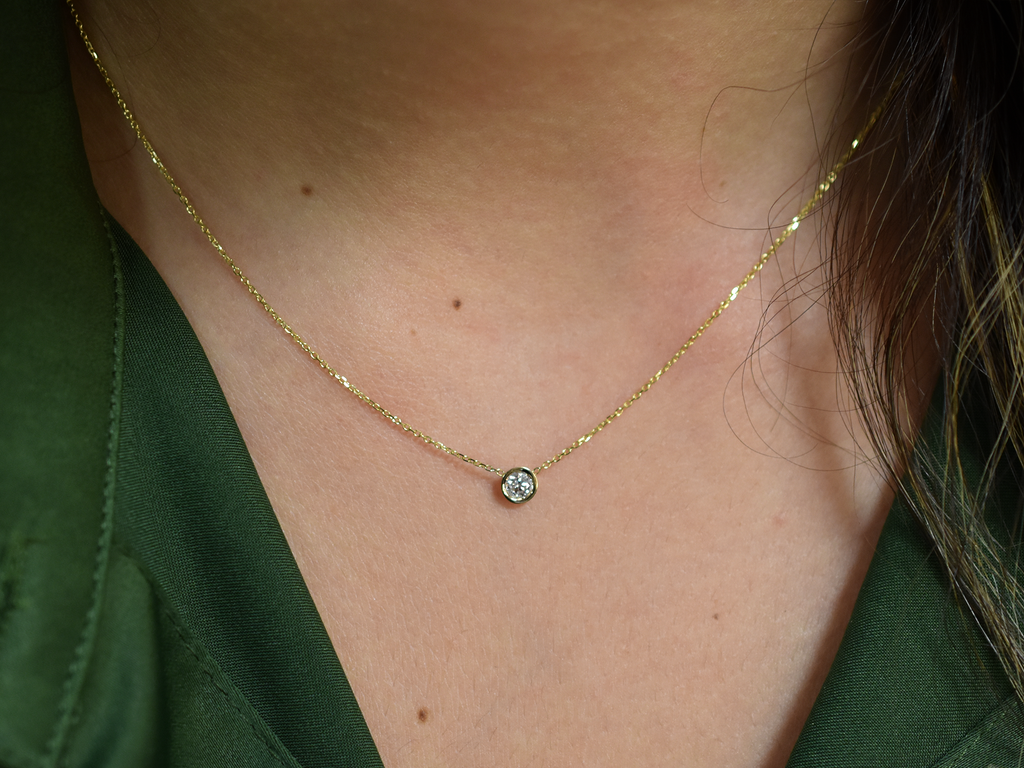 14k gold bezel set diamond solitaire necklace 0.20 carat natural diamonds