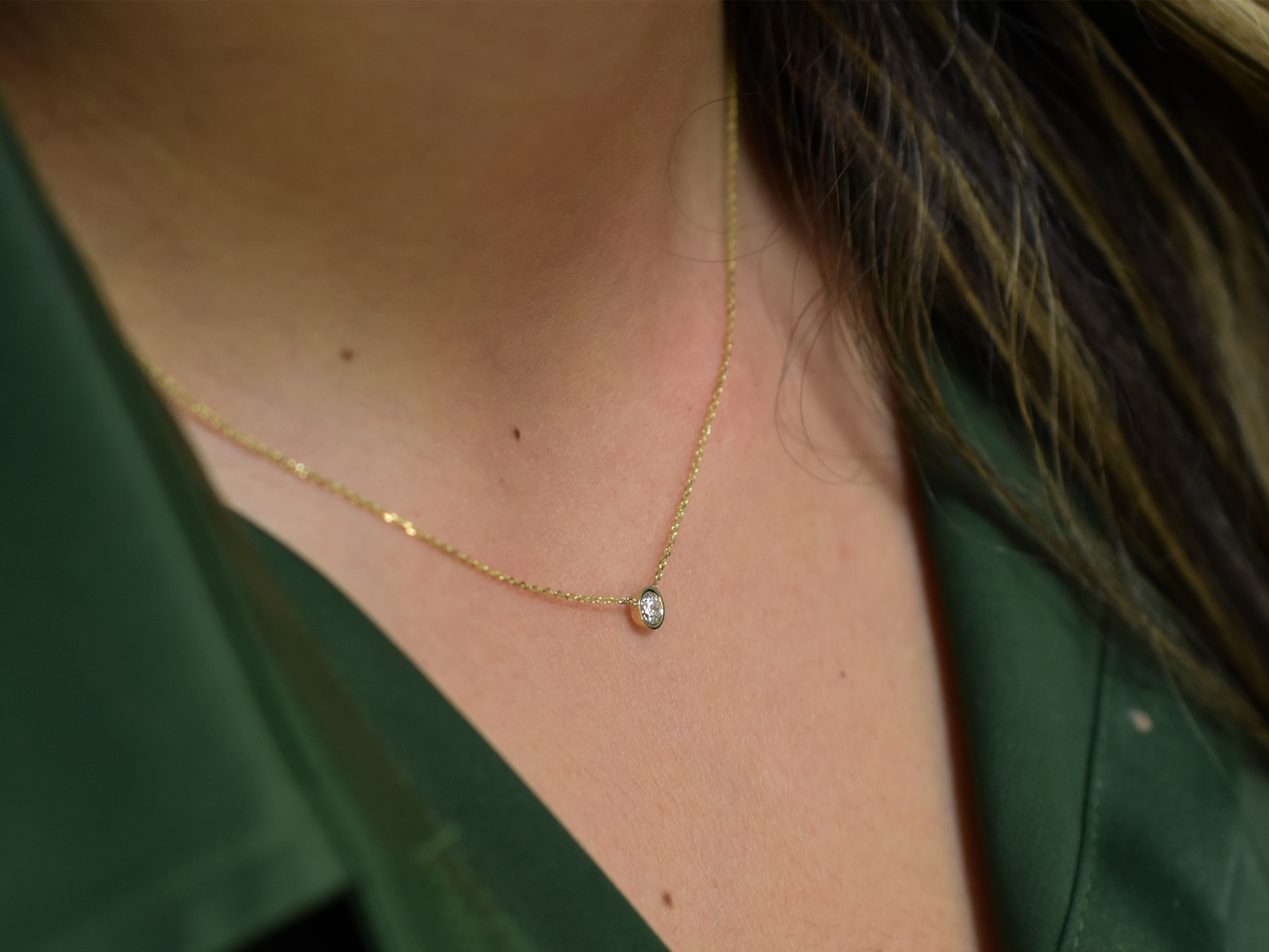 14k gold bezel set diamond solitaire necklace 0.20 carat natural diamonds