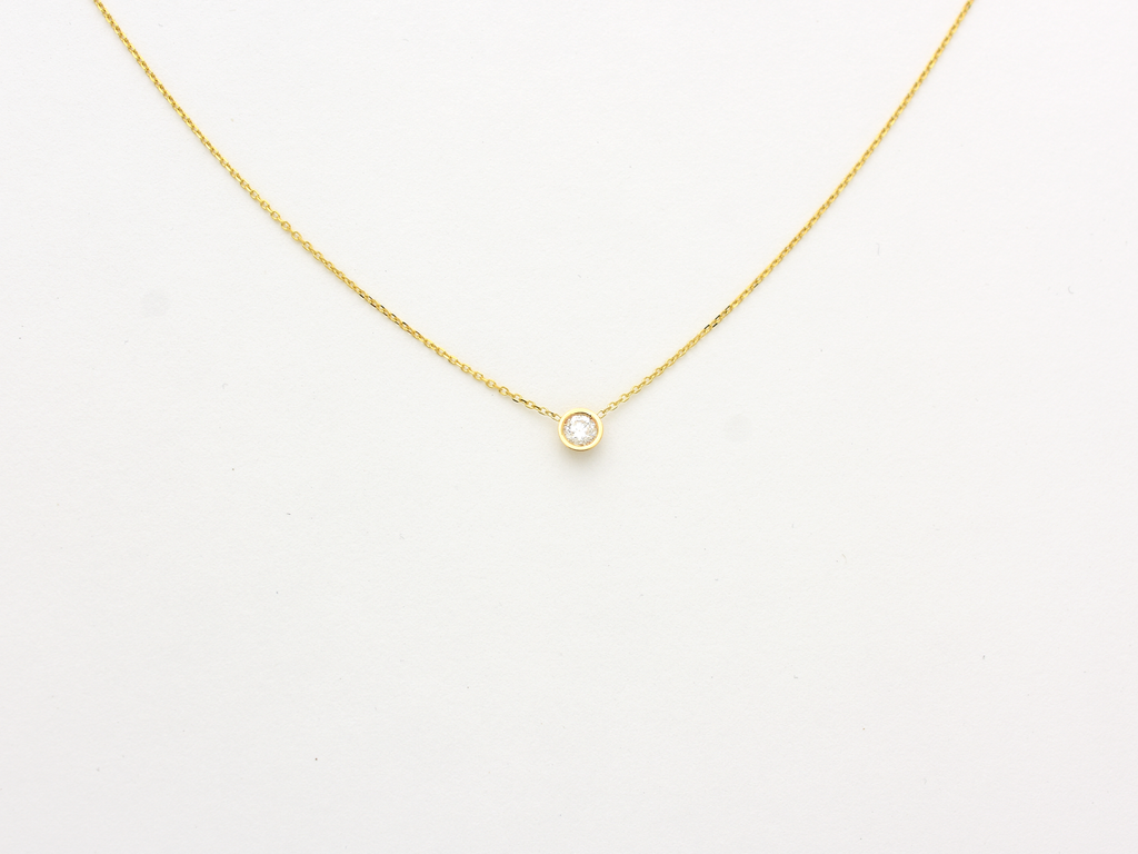14k gold bezel set diamond solitaire necklace 0.20 carat natural diamonds