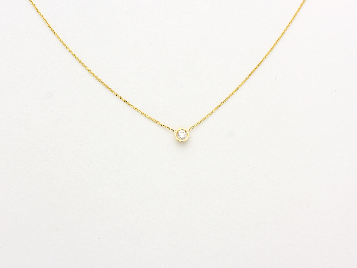 14k gold bezel set diamond solitaire necklace 0.20 carat natural diamonds