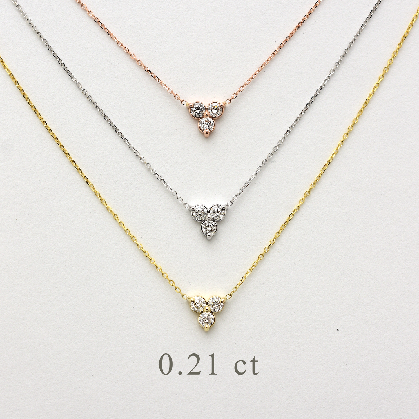 14K Gold Diamond 3 Stone Cluster Necklace | 0.21 Carat | Elegant Jewelry