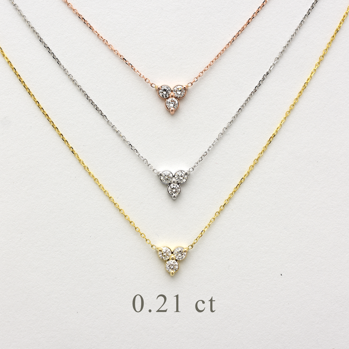 14K Gold Diamond 3 Stone Cluster Necklace | 0.21 Carat | Elegant Jewelry