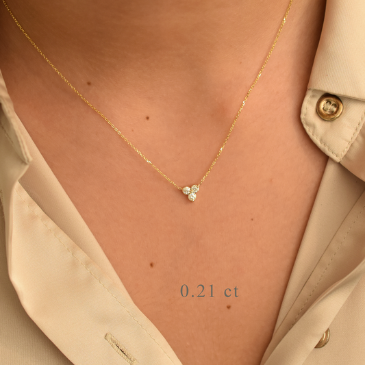14K Gold Diamond 3 Stone Cluster Necklace | 0.21 Carat | Elegant Jewelry