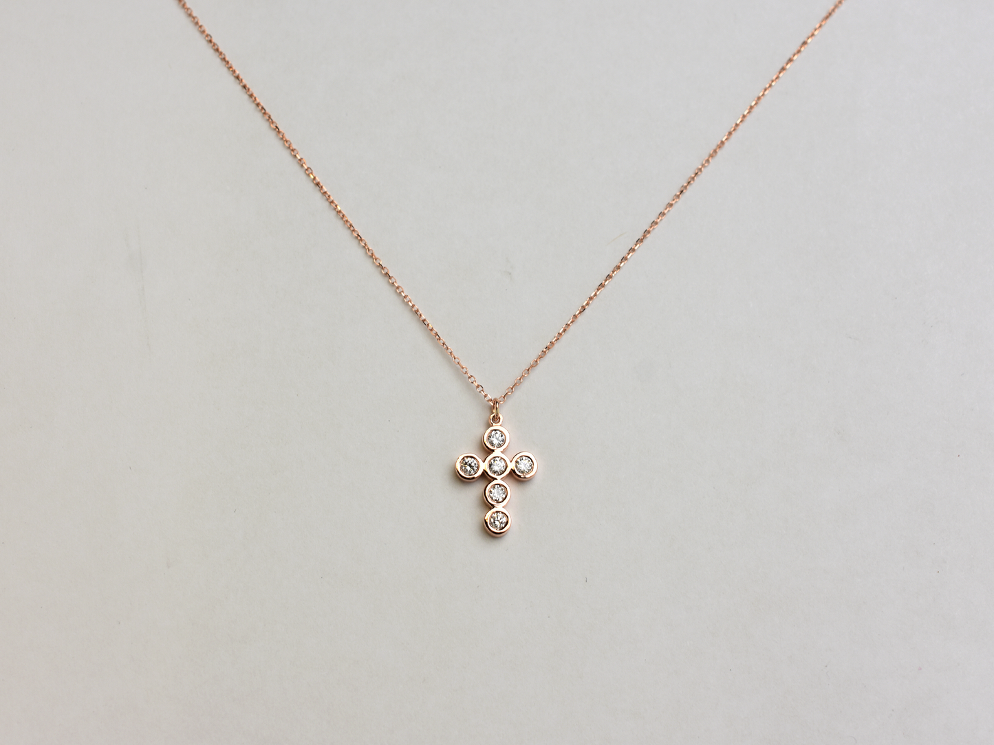 Diamond Bezel Cross 14k solid Rose Gold