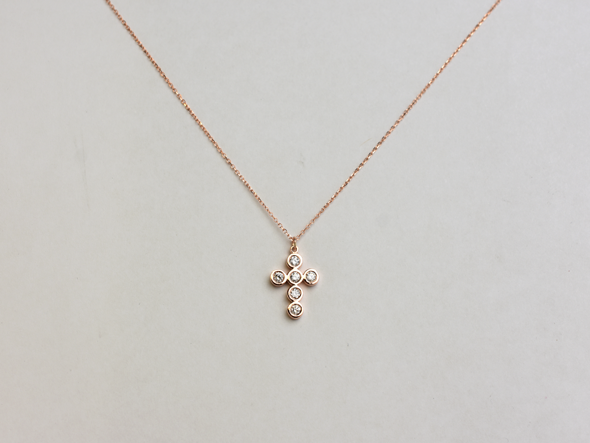 14k Gold Diamond Bezel Cross Necklace 0.30 ct