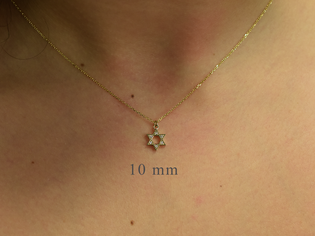 Diamond Star Of David Necklace 14 k gold - Religious necklace