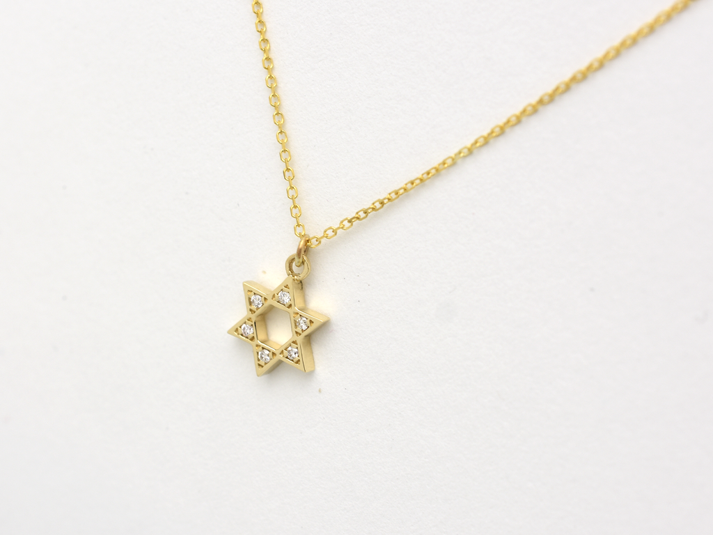 Diamond Star Of David Necklace 14 k gold - Religious necklace