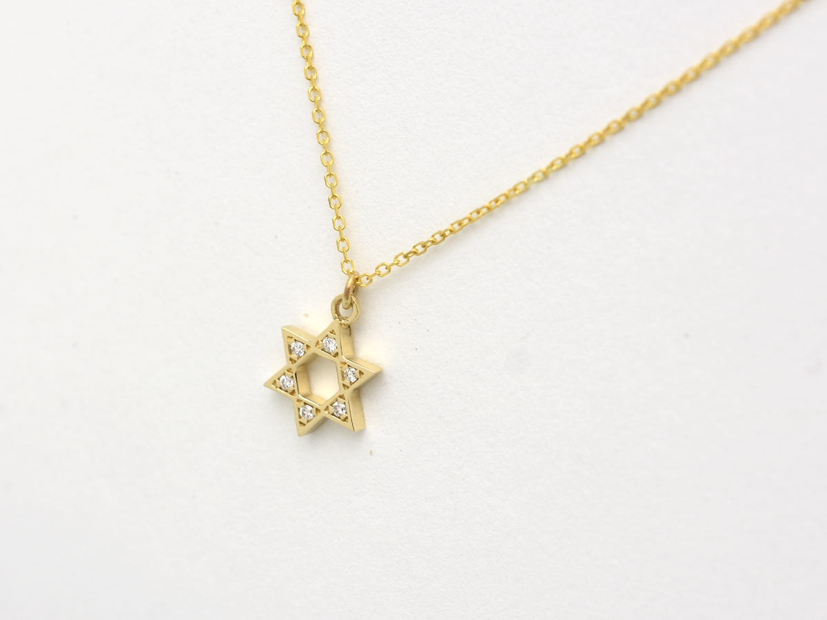 Diamond Star Of David Necklace 14 k gold - Religious necklace