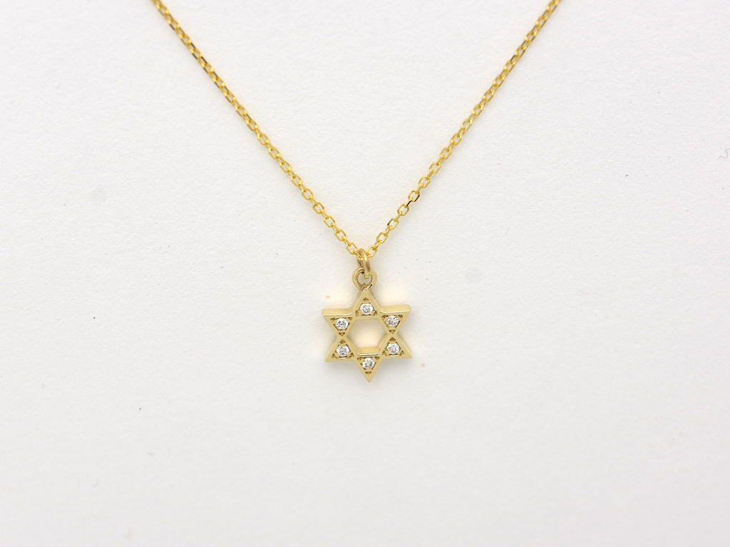 Diamond Star Of David Necklace 14 k gold - Religious necklace
