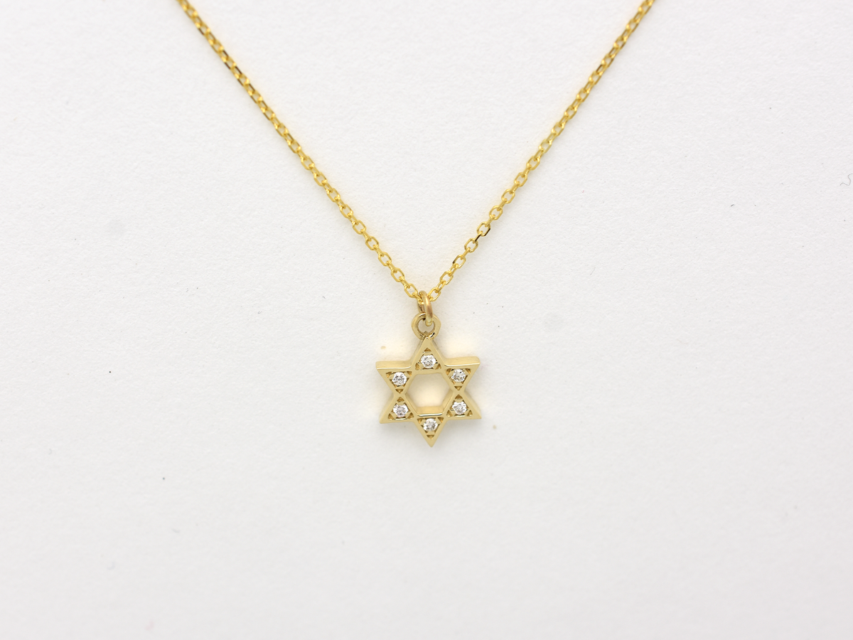 Diamond Star Of David Necklace 14 k gold - Religious necklace