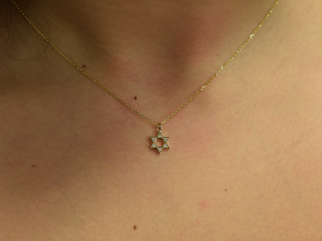 Diamond Star Of David Necklace 14 k gold - Religious necklace