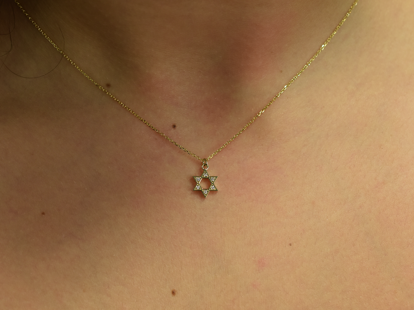 Diamond Star Of David Necklace 14 k gold - Religious necklace