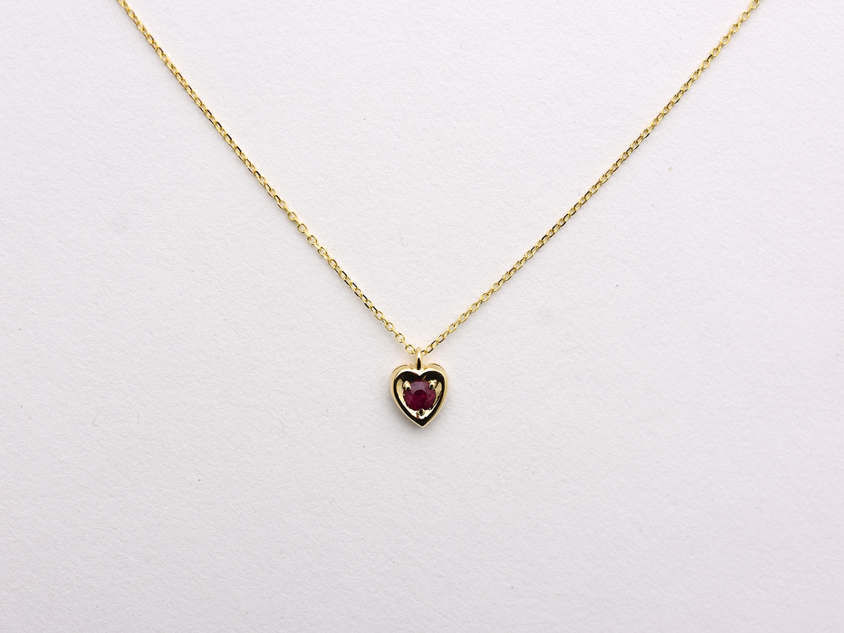 14k Gold Ruby Heart Necklace