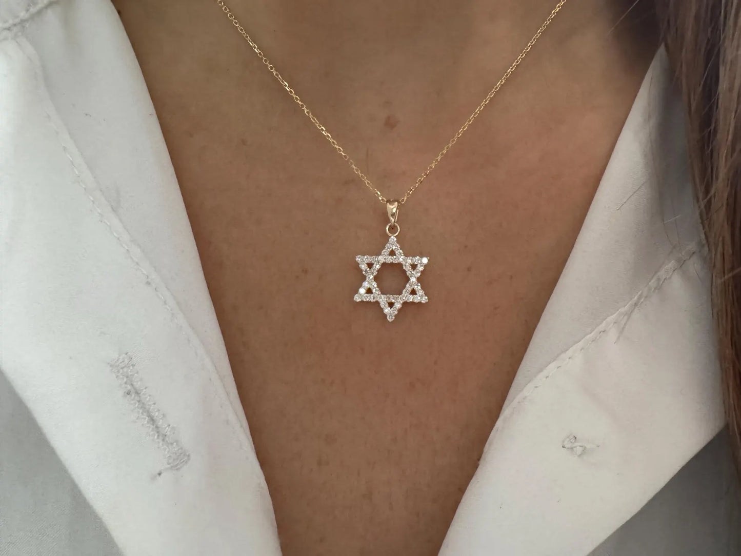 14K Gold Diamond Star of David Necklace • Dainty Jewish Star Pendant • Real Diamond Magen David Charm • Bat Mitzvah Gift for Her • Judaica