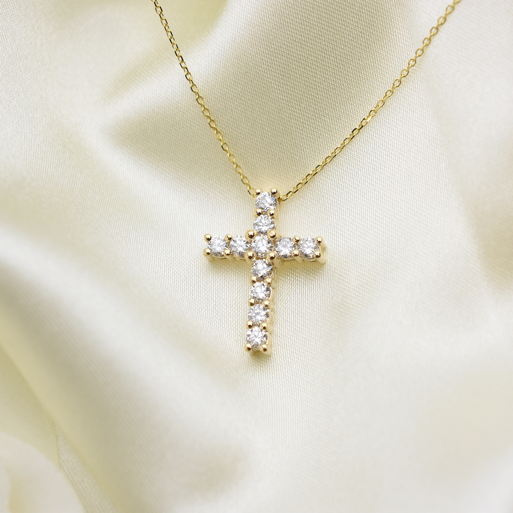14k diamond cross necklace 0.77 carat 