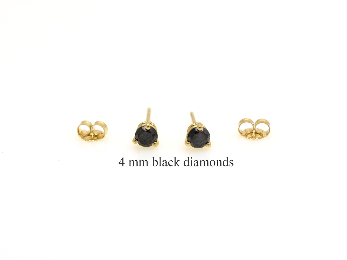14k gold black diamond stud earrings with a 0.50 carat round shape black diamonds 