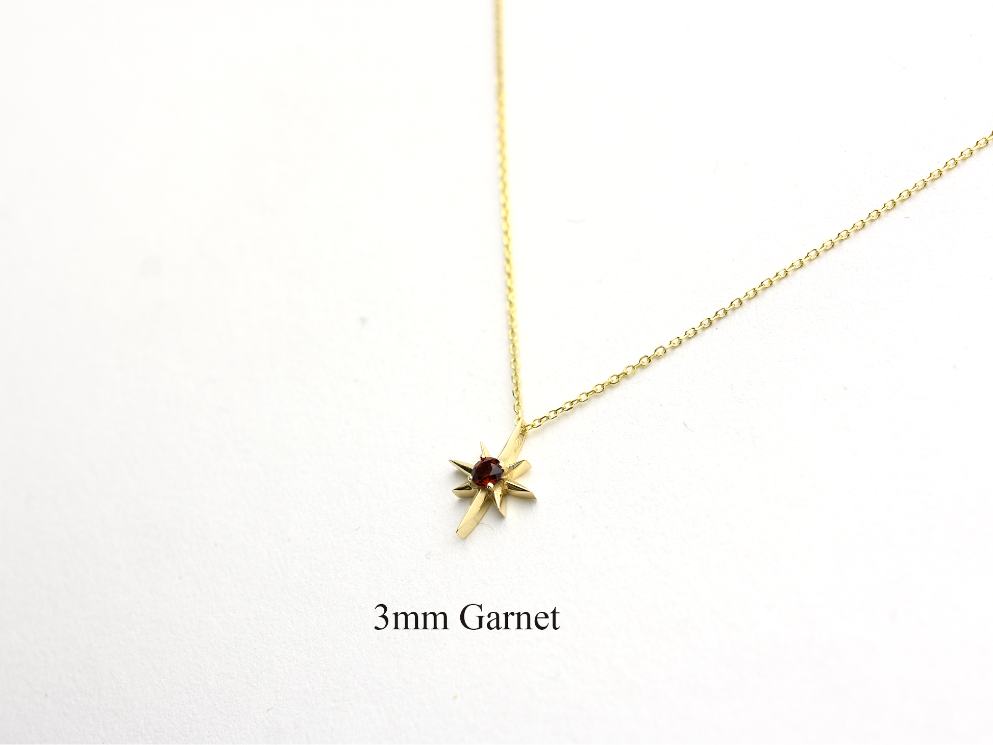 14k Gold Garnet North Star Necklace 0.10ct: Minimalist Starburst Pendant, January Birthstone Gift