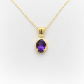 A 14k gold oval amethyst necklace with a lobster lock on a white background.
