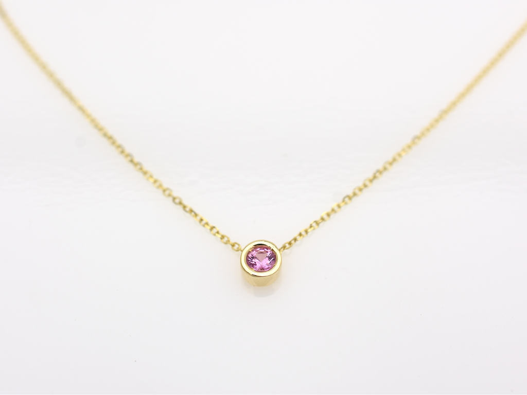 14K Gold Pink Sapphire Sliding Necklace