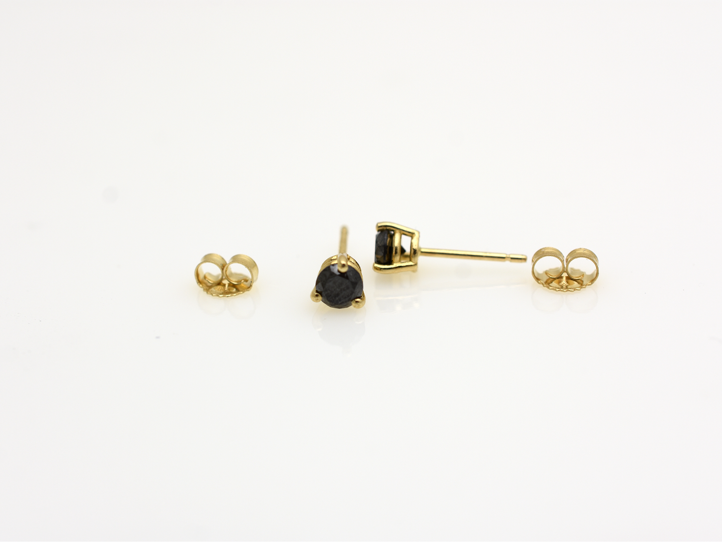 Black diamond solitaire Stud earrings 14k gold