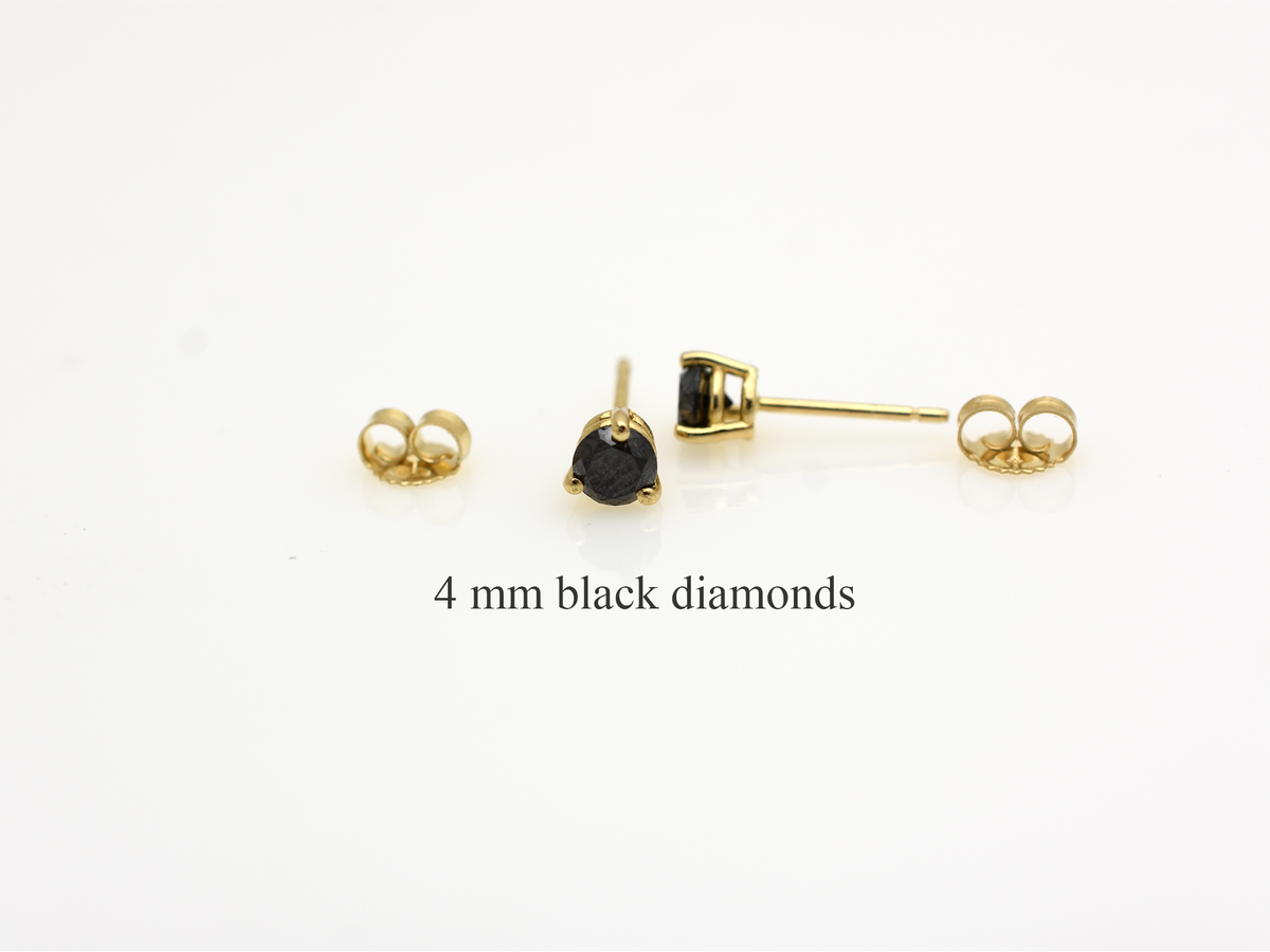 14k gold black diamond stud earrings with a 0.50 carat round shape black diamonds 