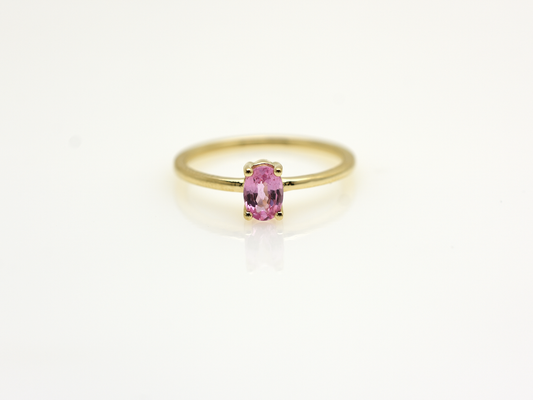 Natural pink sapphire ring in 14k gold with 0.56 carat oval stone, dainty fine jewelry gift, minimalist real gold promise ring