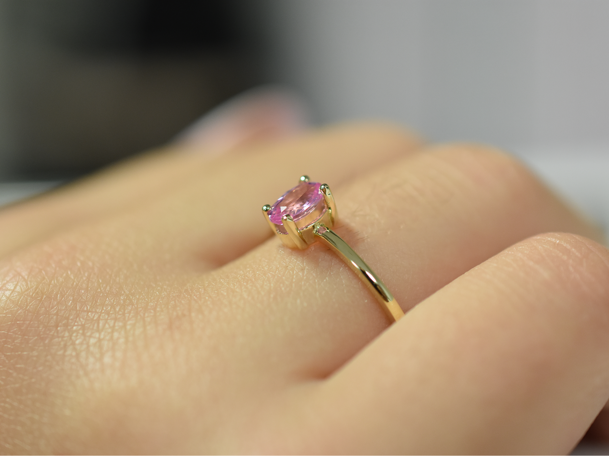 Natural pink sapphire ring in 14k gold with 0.56 carat oval stone, dainty fine jewelry gift, minimalist real gold promise ring 1