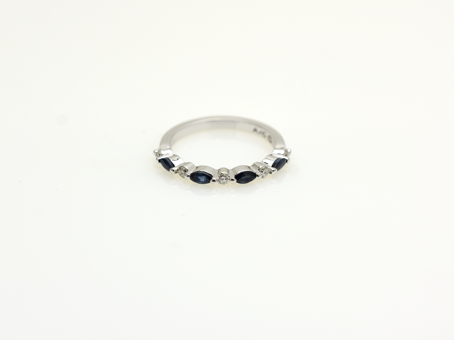 14k White Gold Natural Sapphire & Diamond Ring | Marquise & Round Band