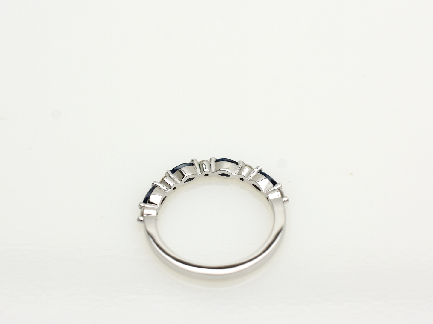 14k White Gold Natural Sapphire & Diamond Ring | Marquise & Round Band