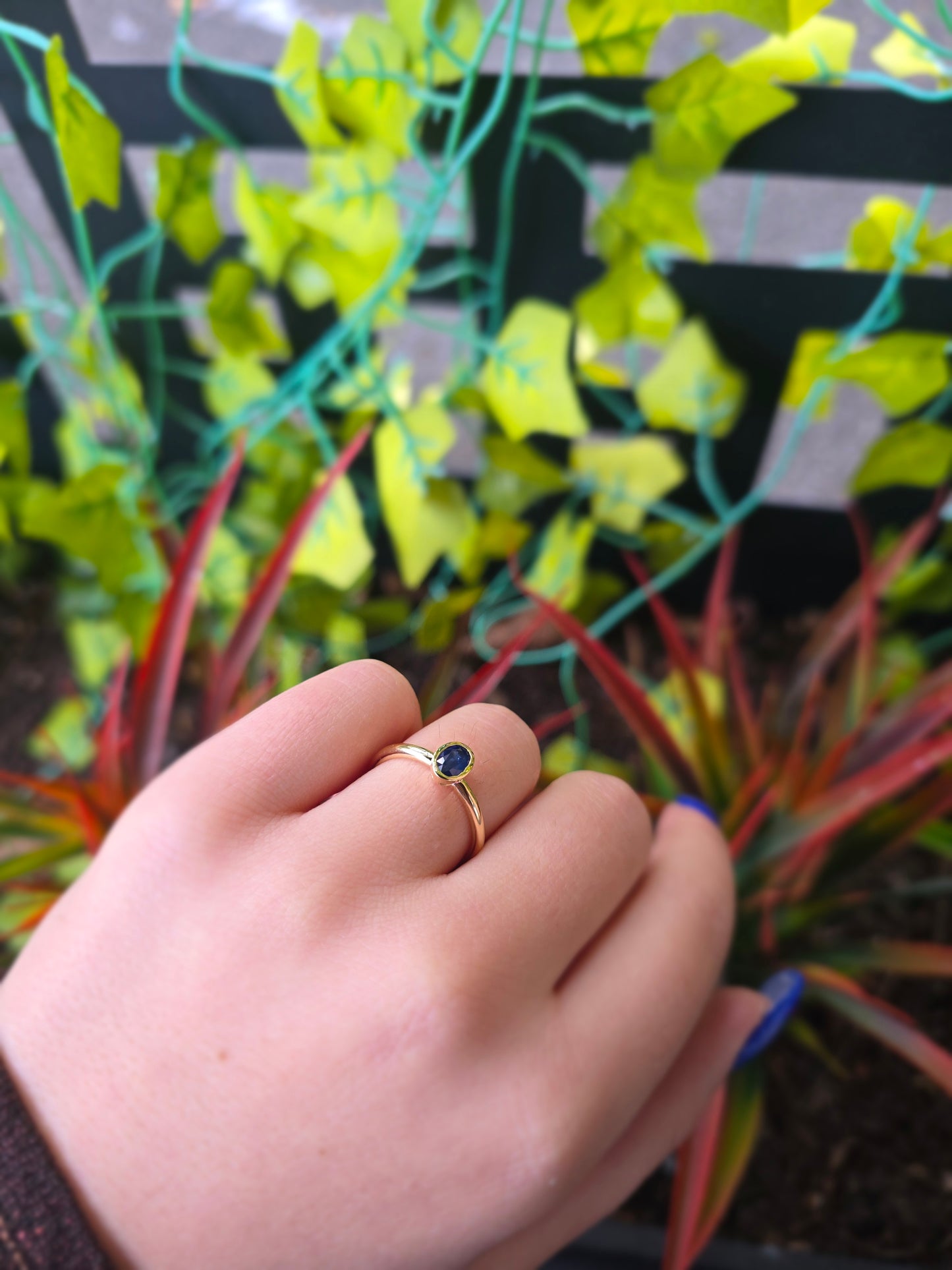 Blue Sapphire Solitaire Ring in 14k Gold • Bezel Set Oval Sapphire Engagement Ring