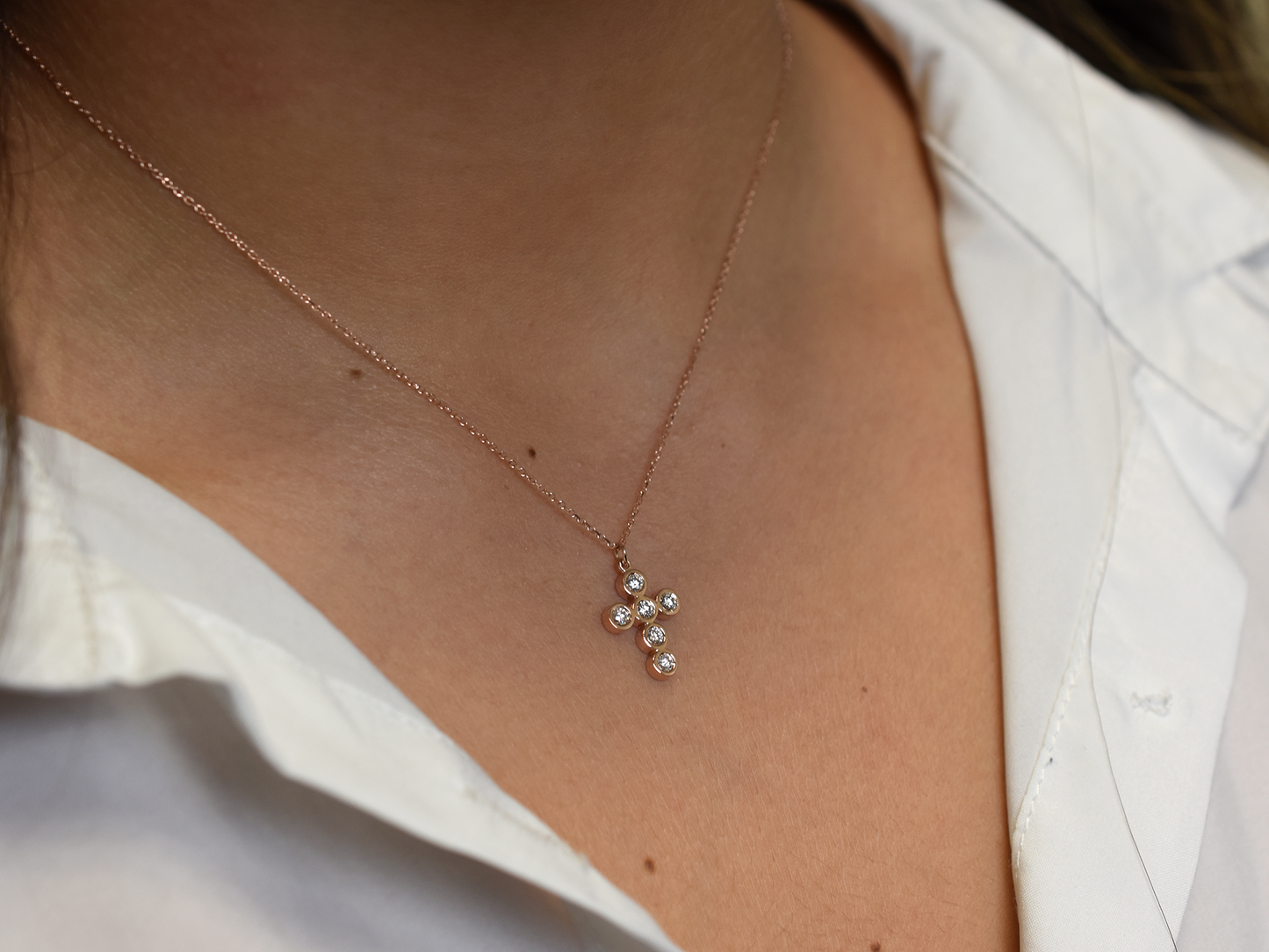 14k bezel set diamond cross for ladies - 14k yellow gold cross - 14 k white gold cross - 14 k rose gold cross - layering cross necklace - statement diamond cross - baptism cross -