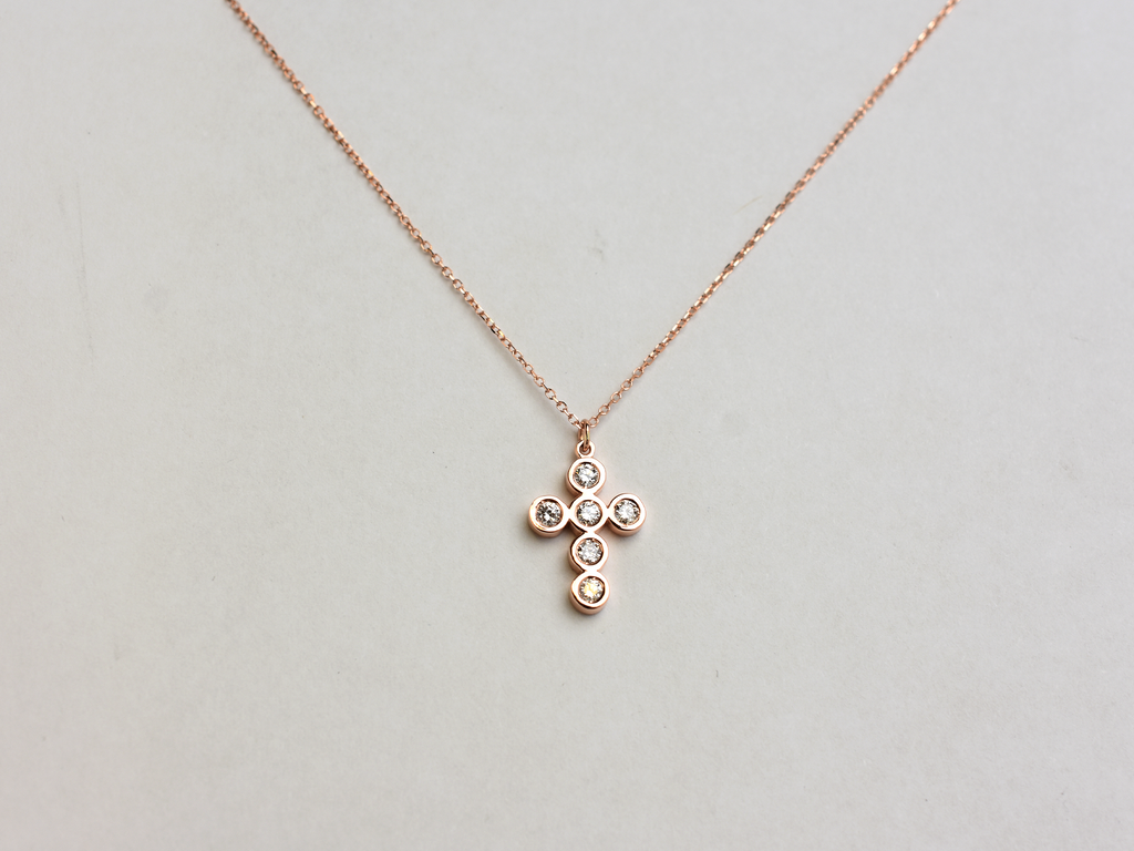 14k bezel set diamond cross for ladies - 14k yellow gold cross - 14 k white gold cross - 14 k rose gold cross - layering cross necklace - statement diamond cross - baptism cross -