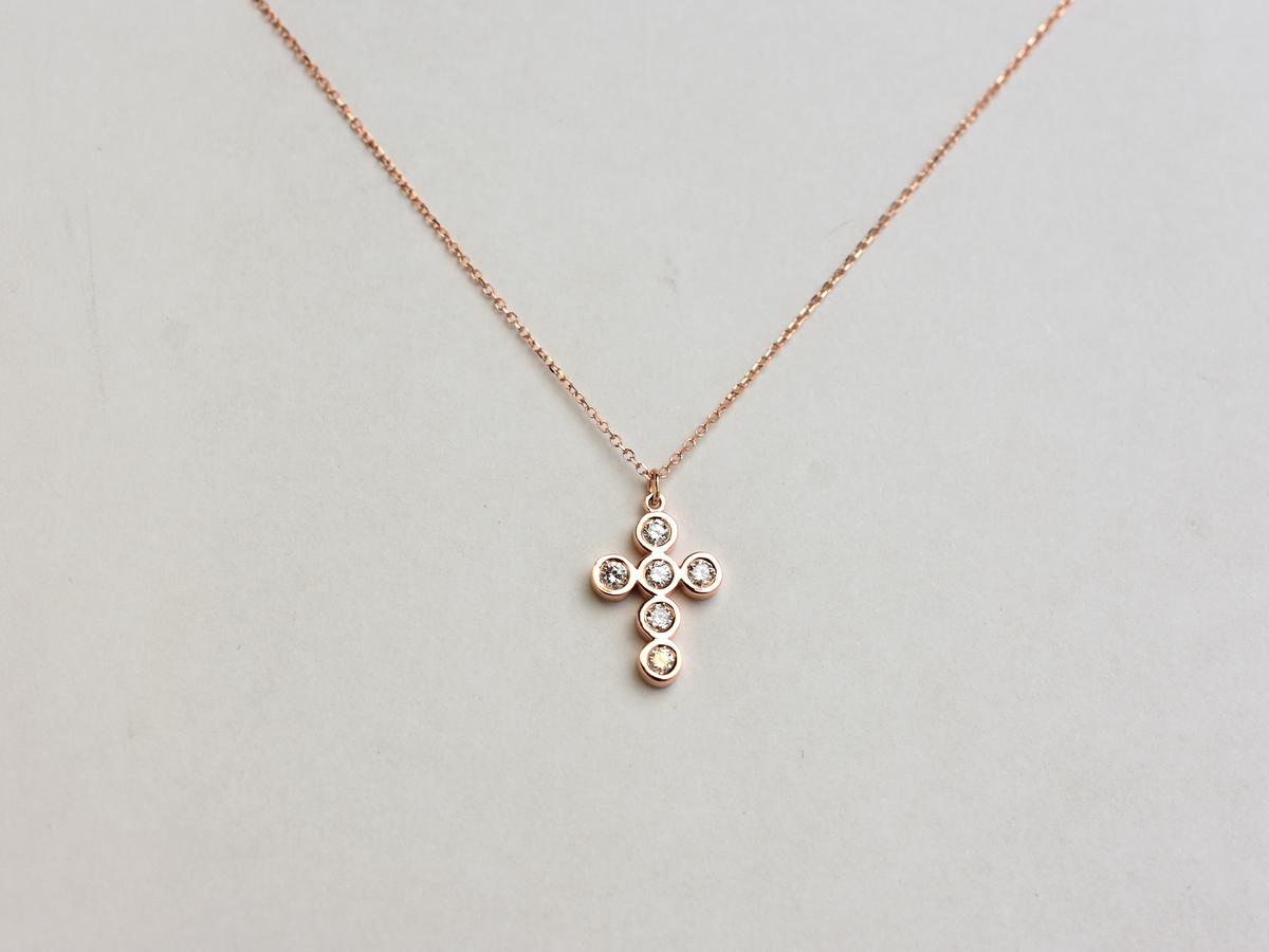 14k bezel set diamond cross for ladies - 14k yellow gold cross - 14 k white gold cross - 14 k rose gold cross - layering cross necklace - statement diamond cross - baptism cross -