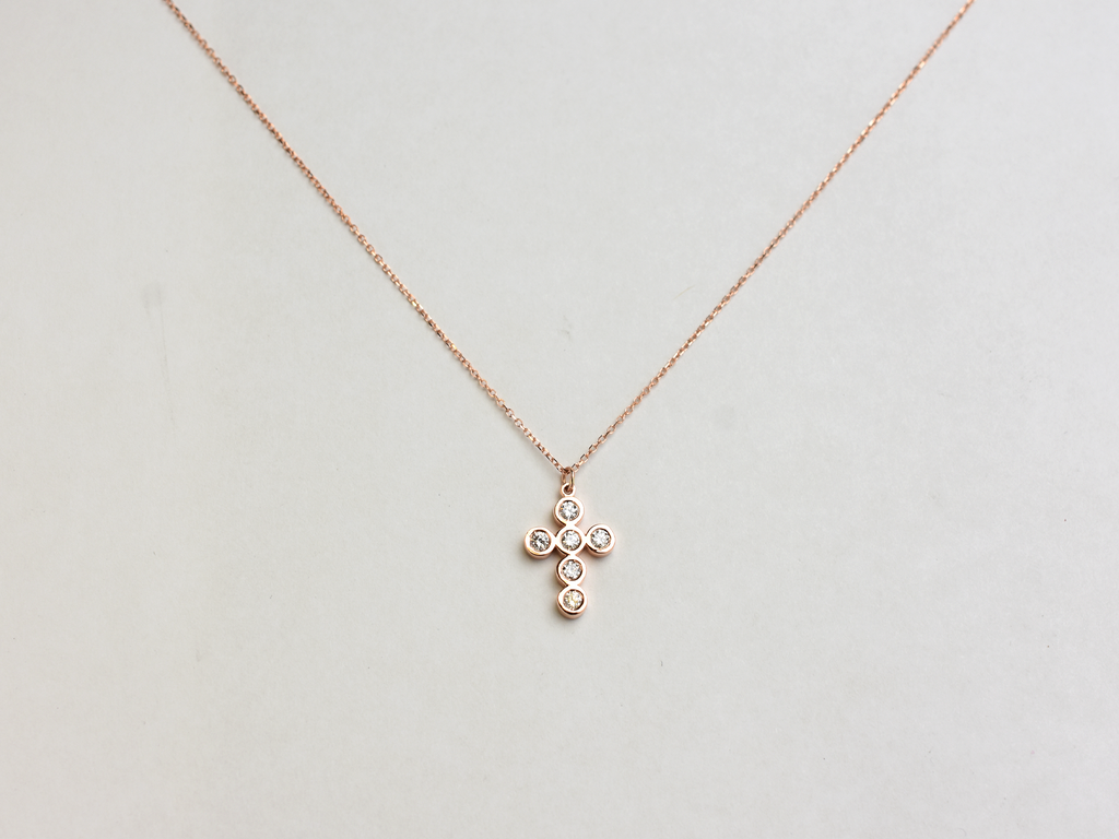 14k Gold Diamond Bezel Cross Necklace 0.30 ct