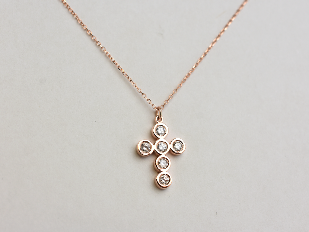 14k bezel set diamond cross for ladies - 14k yellow gold cross - 14 k white gold cross - 14 k rose gold cross - layering cross necklace - statement diamond cross - baptism cross -
