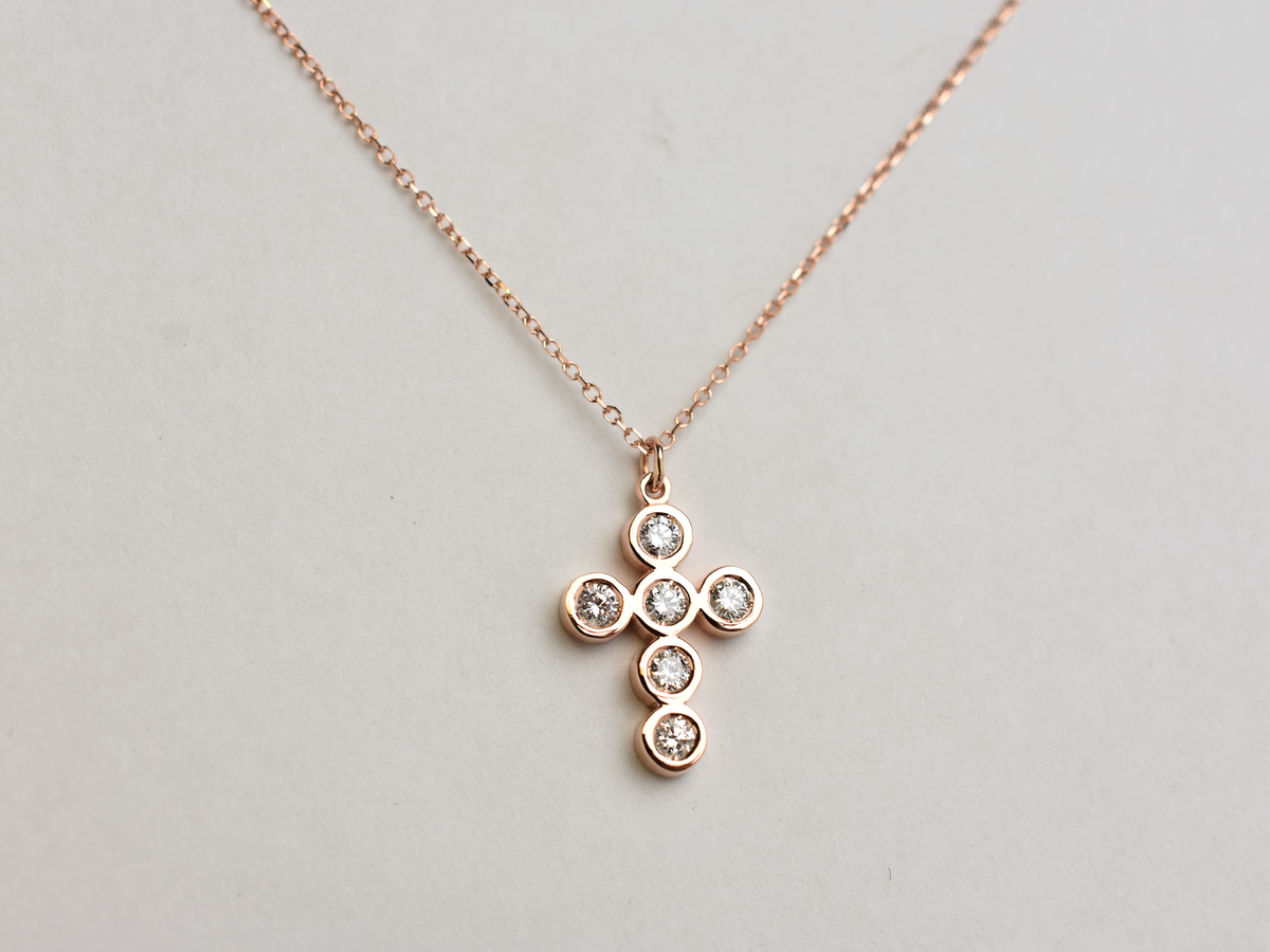 14k bezel set diamond cross for ladies - 14k yellow gold cross - 14 k white gold cross - 14 k rose gold cross - layering cross necklace - statement diamond cross - baptism cross -