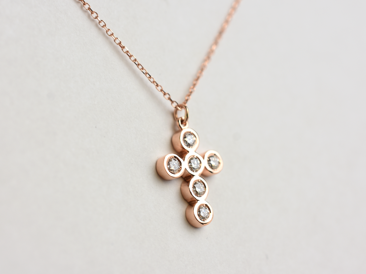 14k bezel set diamond cross for ladies - 14k yellow gold cross - 14 k white gold cross - 14 k rose gold cross - layering cross necklace - statement diamond cross - baptism cross -