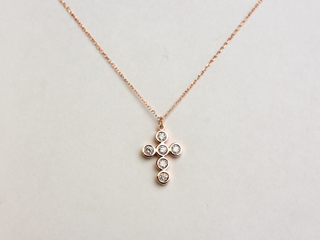 14k bezel set diamond cross for ladies - 14k yellow gold cross - 14 k white gold cross - 14 k rose gold cross - layering cross necklace - statement diamond cross - baptism cross -