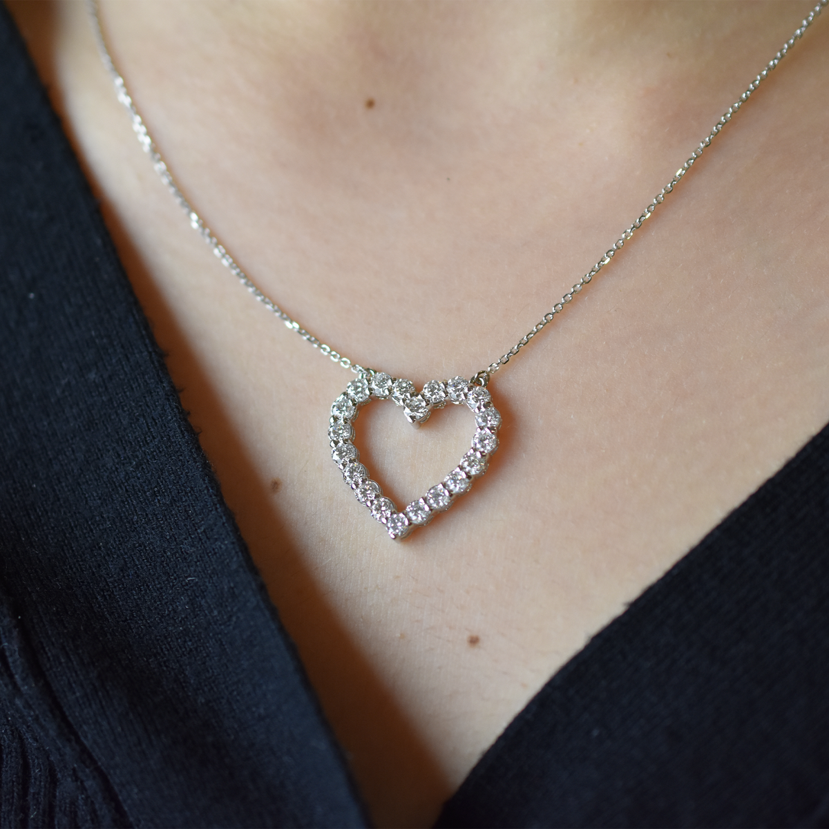 large diamond heart necklace - 1.70 carat natural diamonds