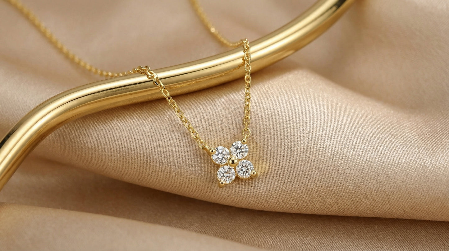 14k Gold Diamond Cluster Necklace