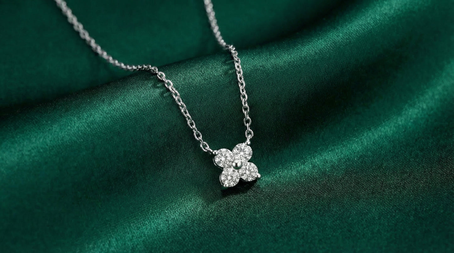 14k Gold Diamond Cluster Necklace