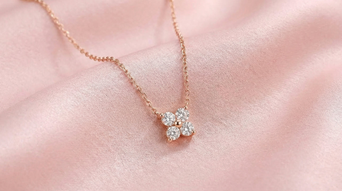 14k Gold Diamond Cluster Necklace