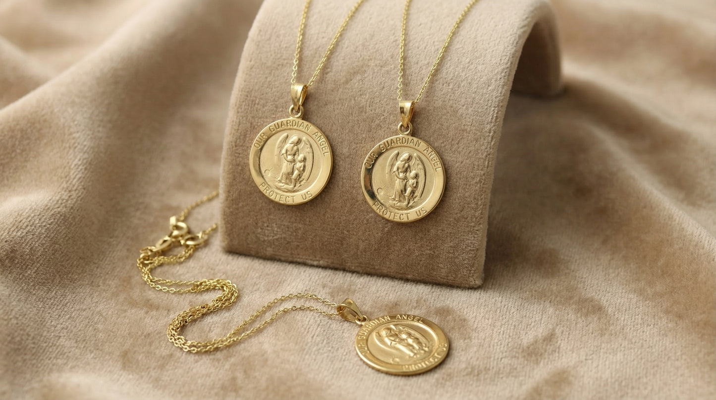 14k Gold Guardian Angel charm Necklace Religious charm