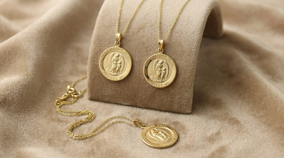 14k Gold Guardian Angel charm Necklace Religious charm
