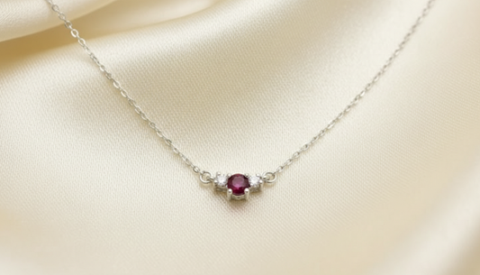14k Solid Gold Ruby & Natural Diamond Necklace | July Birthstone