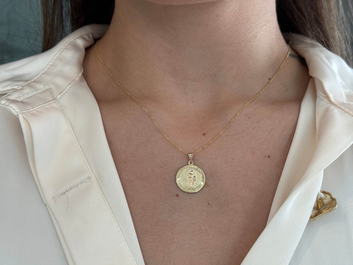 14k Gold Guardian Angel charm Necklace Religious charm