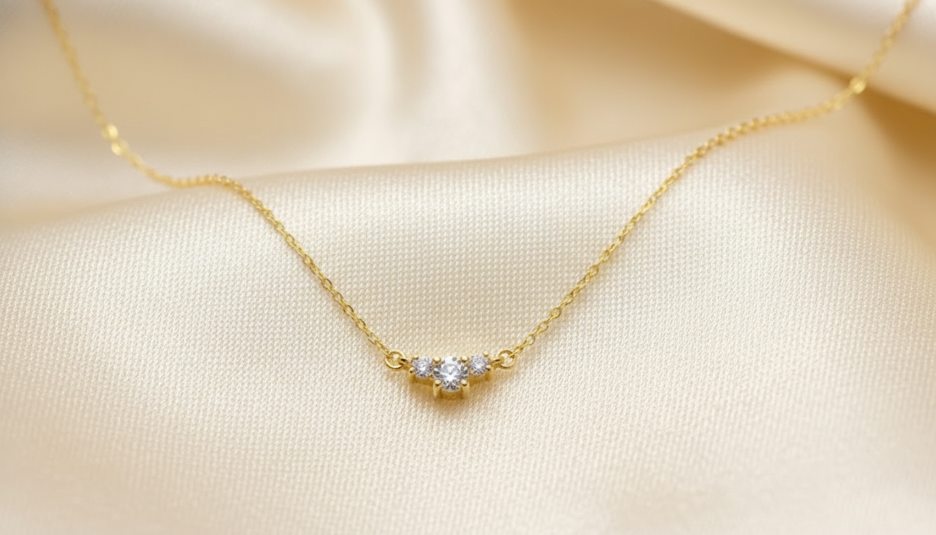 14k Gold  Three Diamond  Necklace