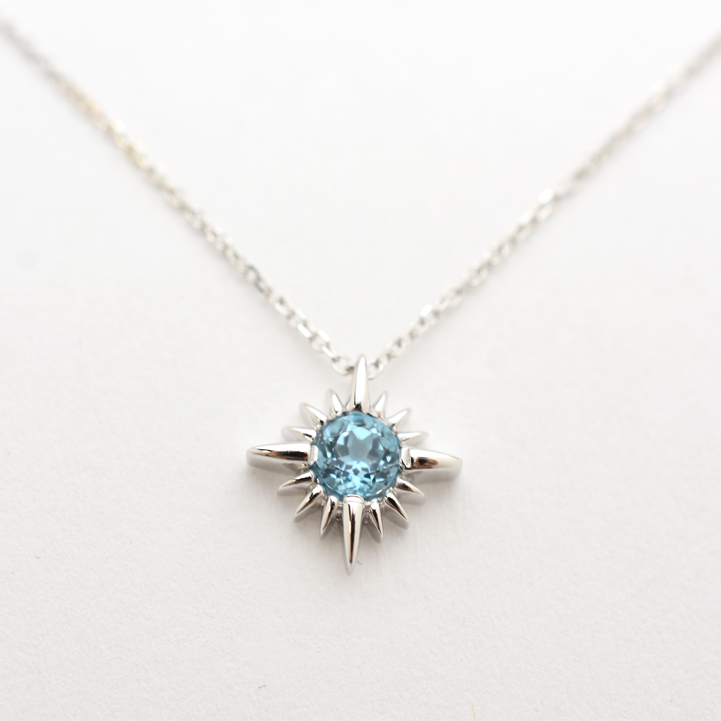 14k Swiss Blue Topaz North Star Necklace