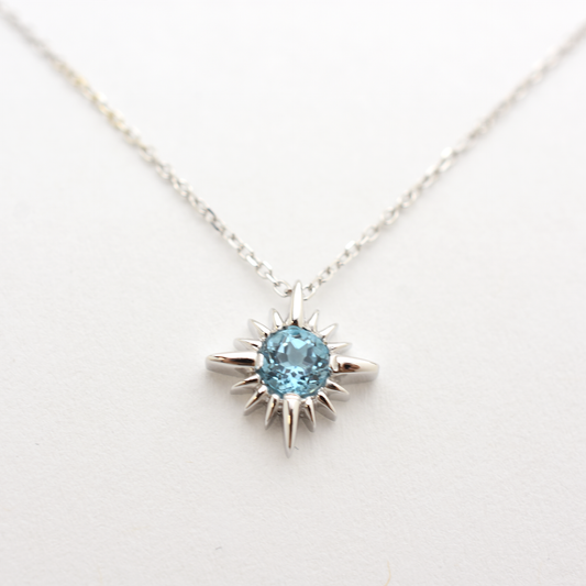 14k Swiss Blue Topaz North Star Necklace