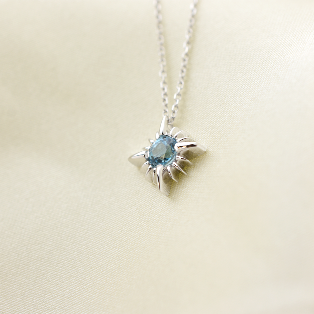 14k Swiss Blue Topaz North Star Necklace